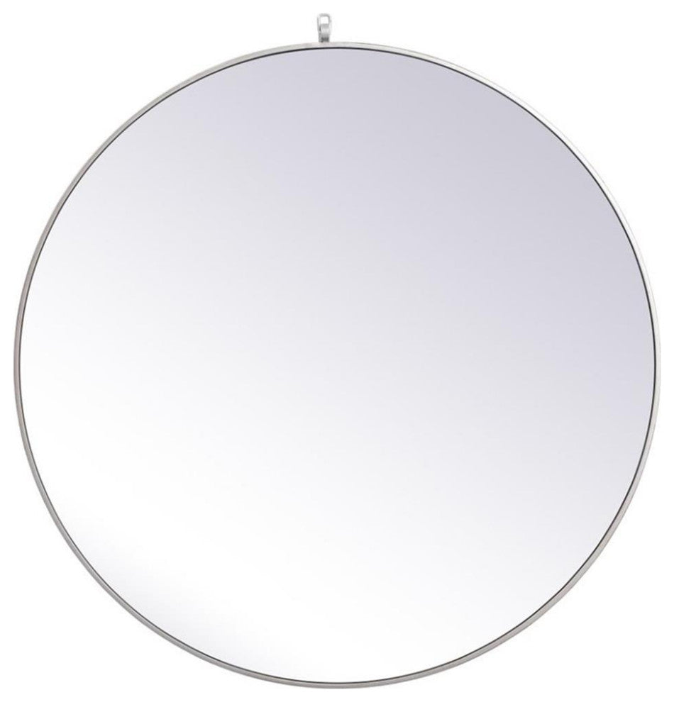 Elegant Decor Eternity 39" Round Mid Century Metal Frame Hooked Mirror in Silver