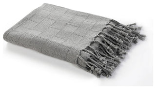 Gray Woven Cotton Solid Color Throw Blanket