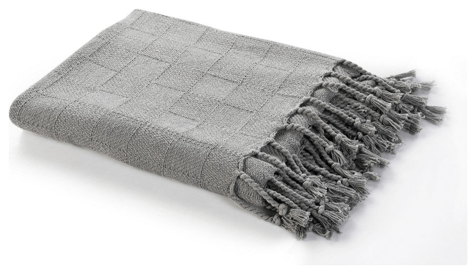 Gray Woven Cotton Solid Color Throw Blanket