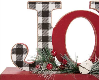 11.42" Christmas Wooden Plaid JOY Table Decor