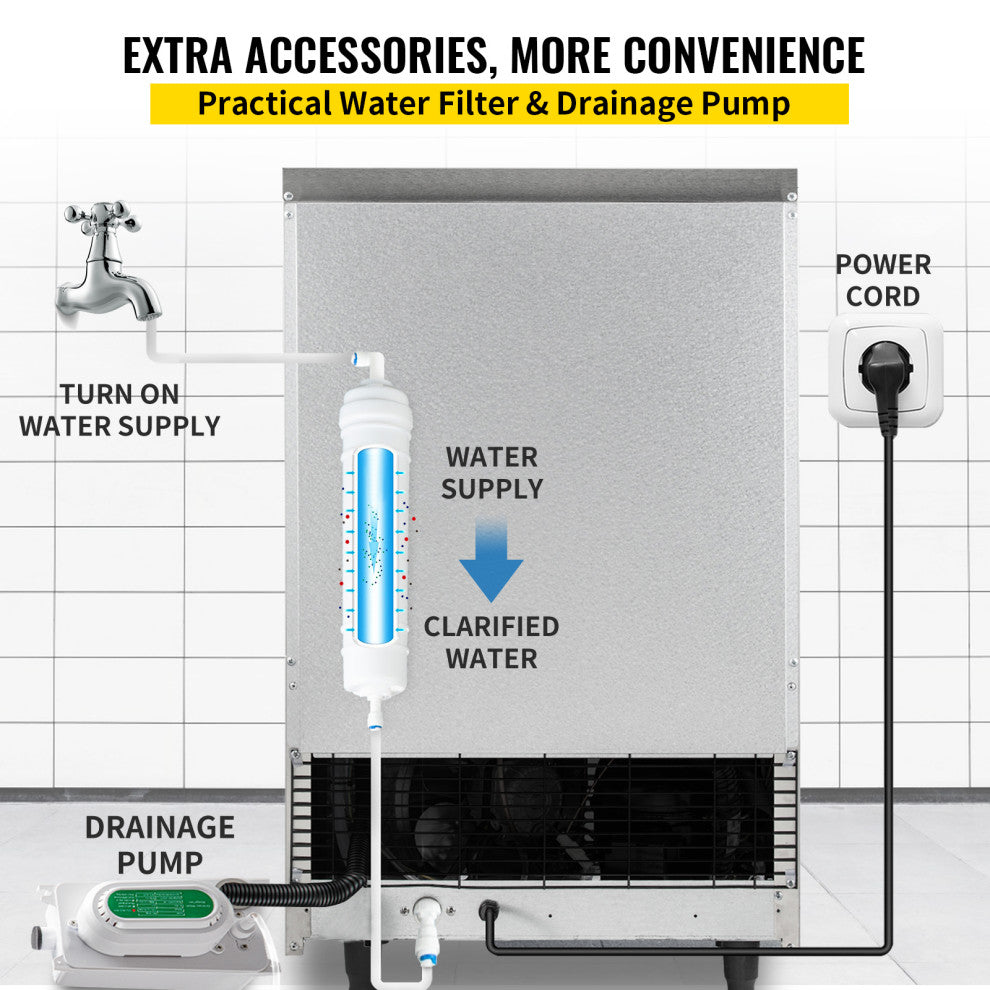 110V Ice Maker with Water Drain Pump Auto Clean Ice Machine , 88lbs/24h