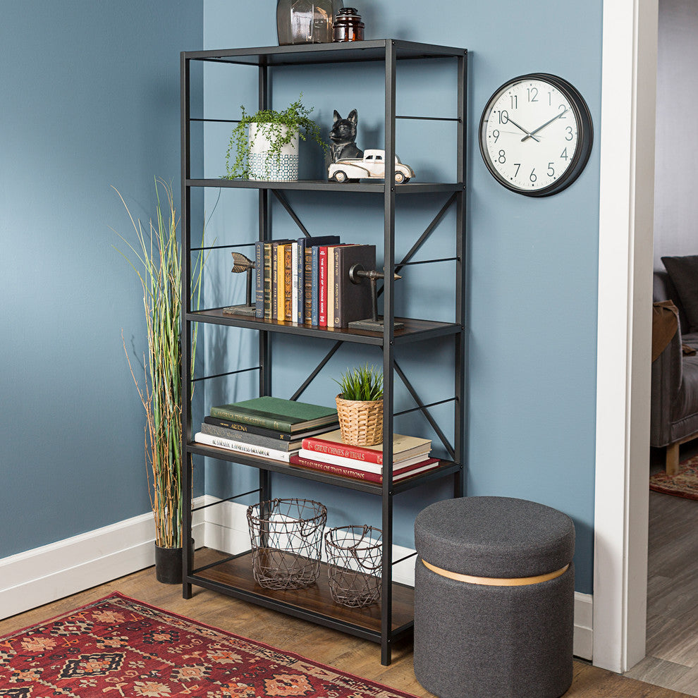 63" Rustic Industrial Bookcase - Dark Walnut