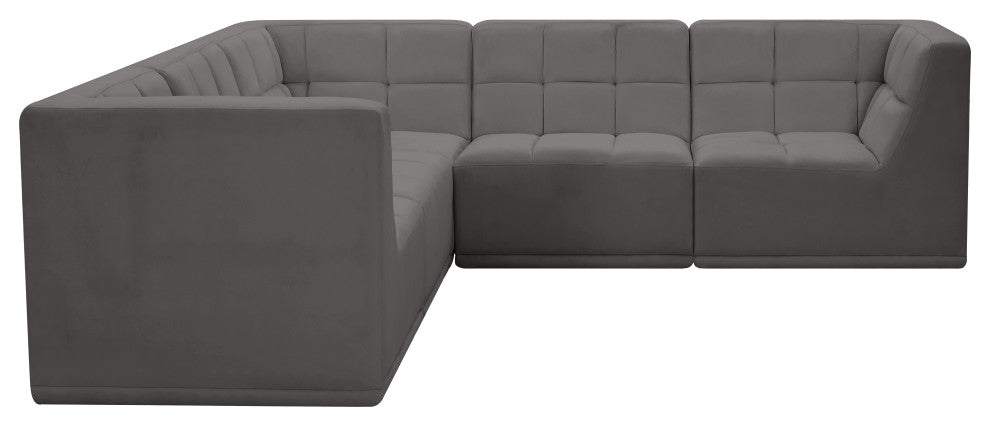 Relax Velvet Upholstered 5-Piece L-Shaped Modular Sectional, Grey