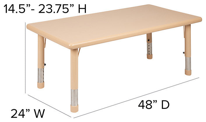 24"x48" Height Adjustable Rectangular Plastic Activity Table, Natural