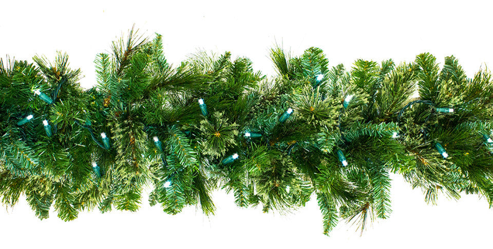 9' Blended Pine Garland Pre-Lit With Pure White LEDs