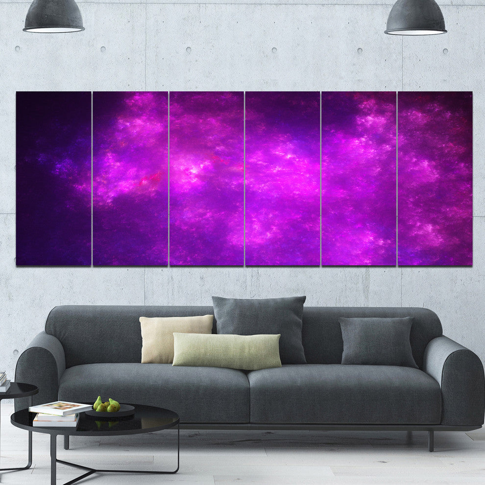 Purple Starry Fractal Sky, Abstract Canvas Art Print, 70"x28", 6 Panels