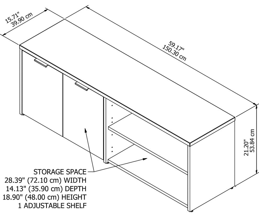 Jamestown Low Storage Cabinet With Doors and Shelves, White and Storm Gray