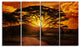 African Sunset with Lonely Tree, African Landscape Canvas Art, 48"x28", 4 Panels