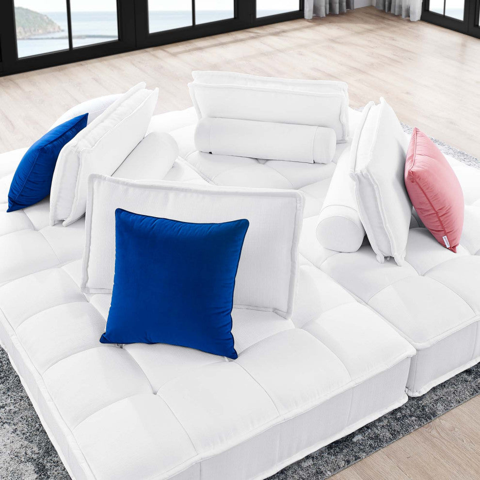 Modular Deep Tufted Sectional Sofa Set, White, Fabric, Modern, Cafe Hospitality