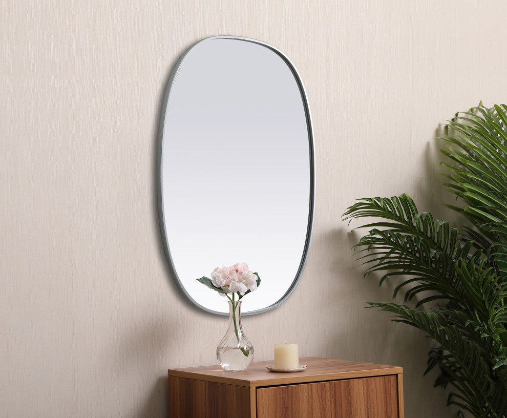 Metal Frame Oval Mirror 30X40 Inch, Silver