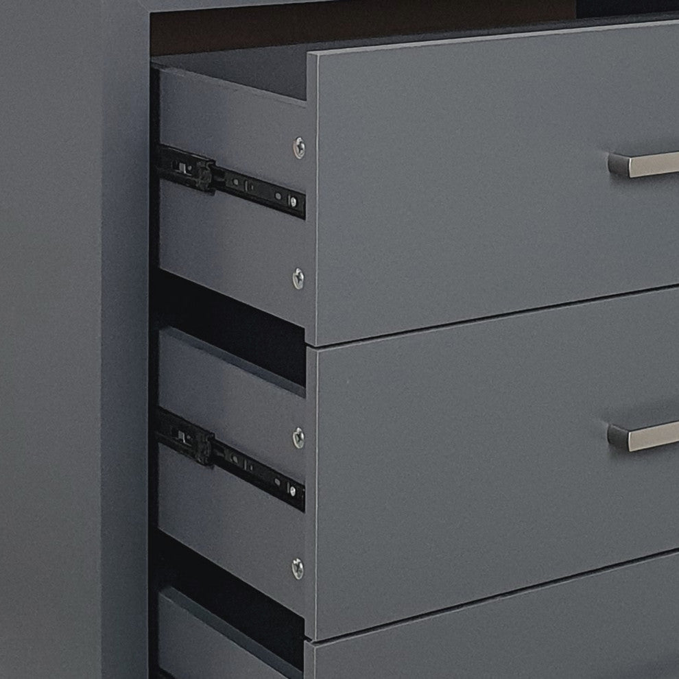 GDF Studio Modern 4-Drawer Wood Dresser With Iron Base, Charcoal Gray/Black