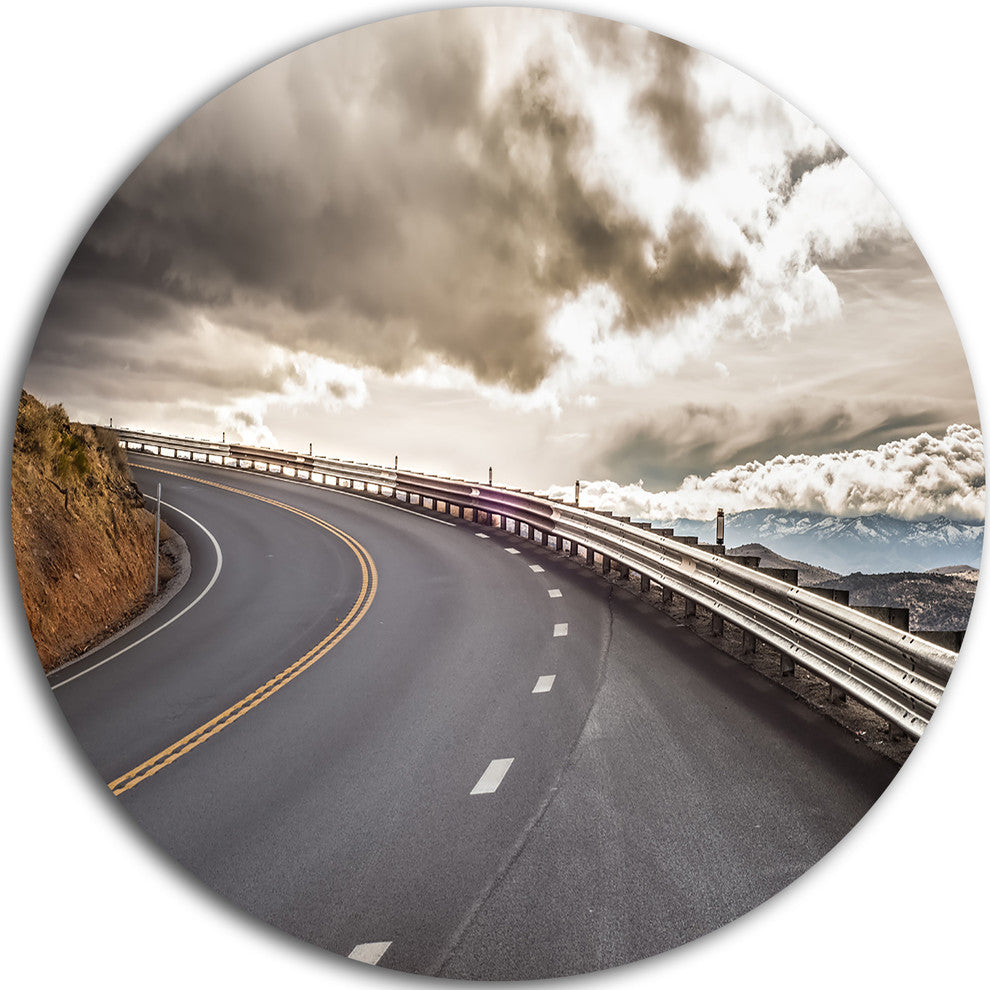 Sky Road Curve Landscape, Photo Round Metal Wall Art, 36"