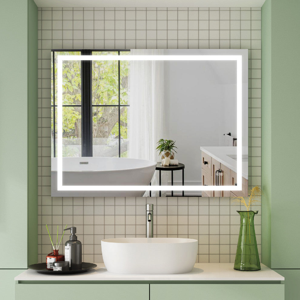 Frameless LED Bathroom Vanity Mirror With Defogger Dimmer, 48"x36"