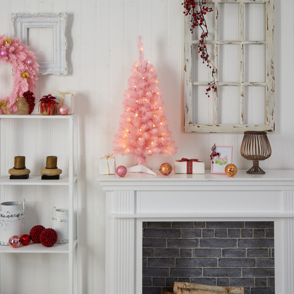 3' Pink Artificial Christmas Tree With 50 LED Lights and 118 Bendable Branches