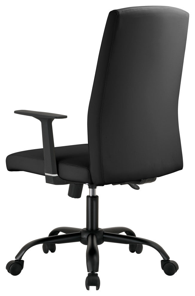 LeisureMod Evander Leather Office Chair With Adjustable Height, Black