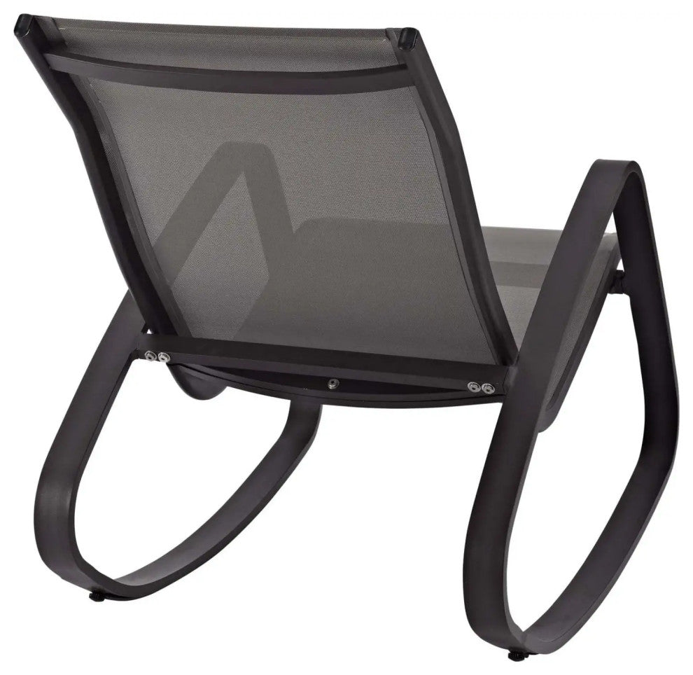 Modern Outdoor Rocking Chair, Aluminum Frame With Curved Sling Mesh Seat, Espresso