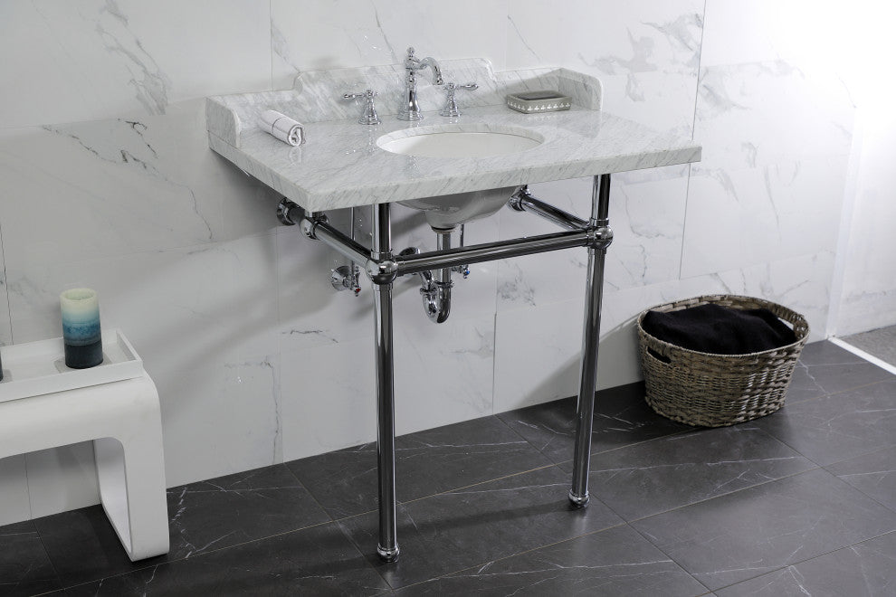 Kingston Brass LMS36MB1 36" Carrara Marble Console Sink, Legs