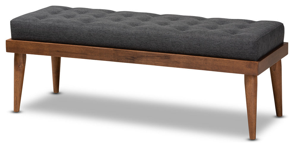 Louie Dark Gray Fabric Upholstered and Button Tufted Wood Bench