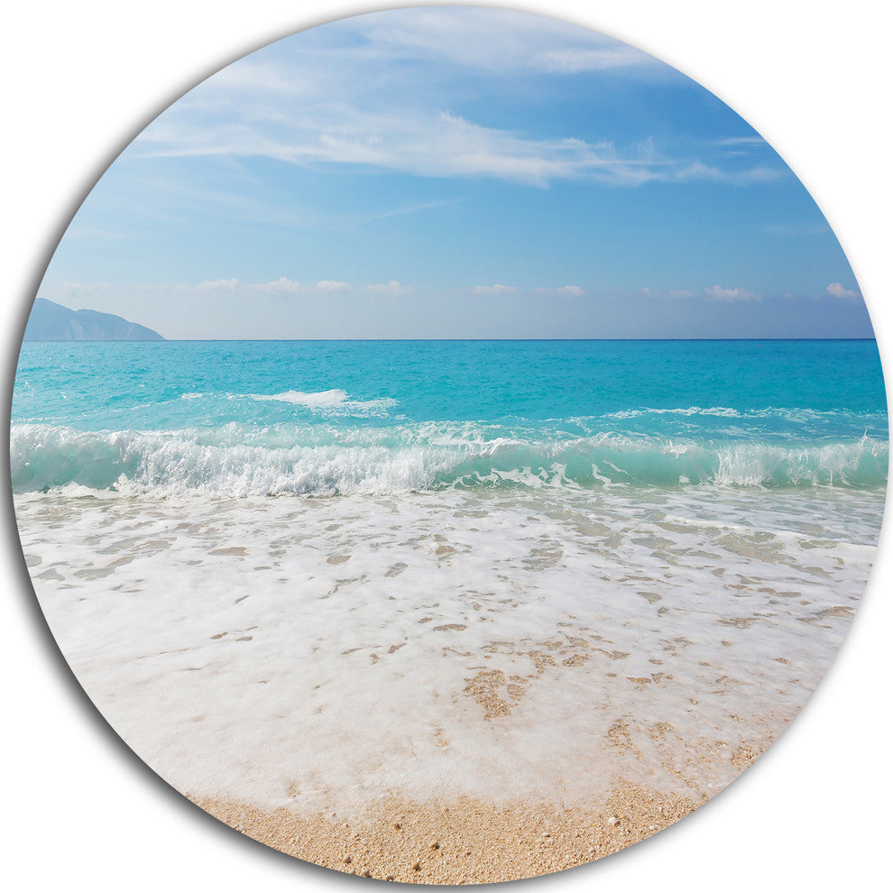 White Waves Kissing Beach Sand, Seashore Disc Metal Artwork, 11"