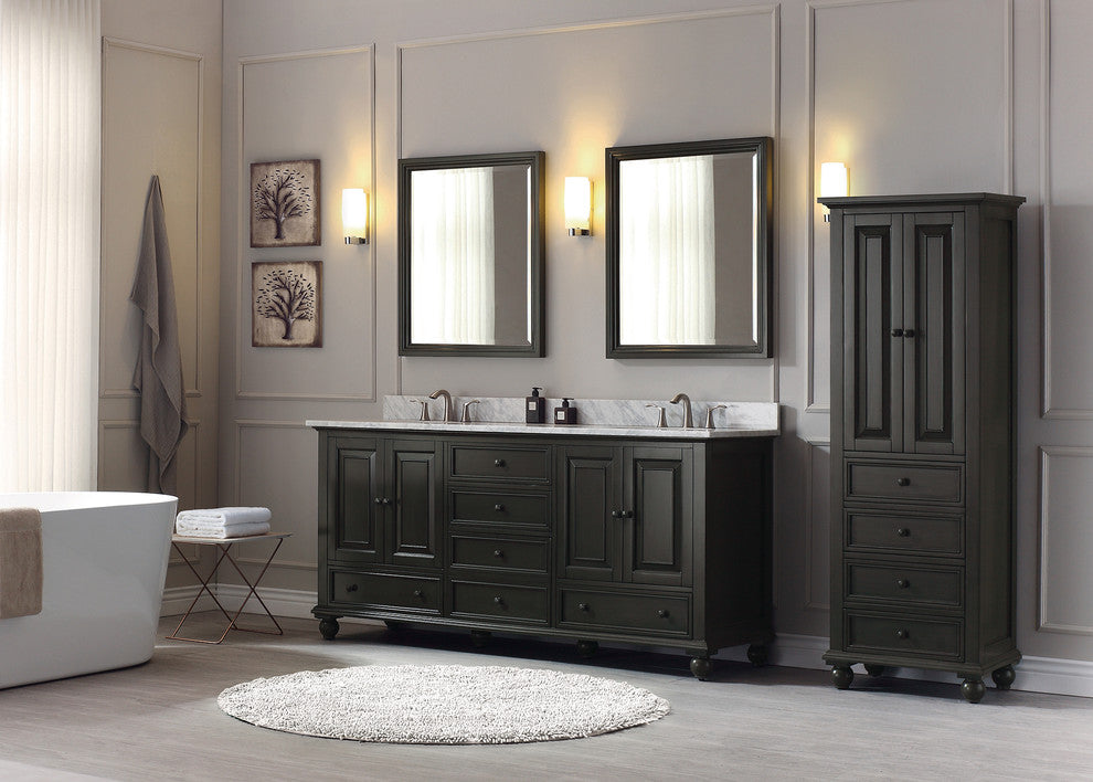 Avanity Thompson 73" Double Vanity, Charcoal Glaze Finish, Carrera White Marble Top