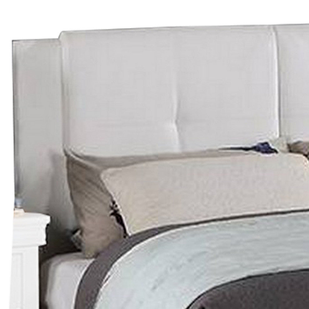 Amy Queen Size Platform Bed, Vegan Faux Leather Upholstery, White