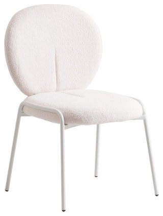 LeisureMod Celestial Modern Boucle Dining Side Chair in White Metal Frame White