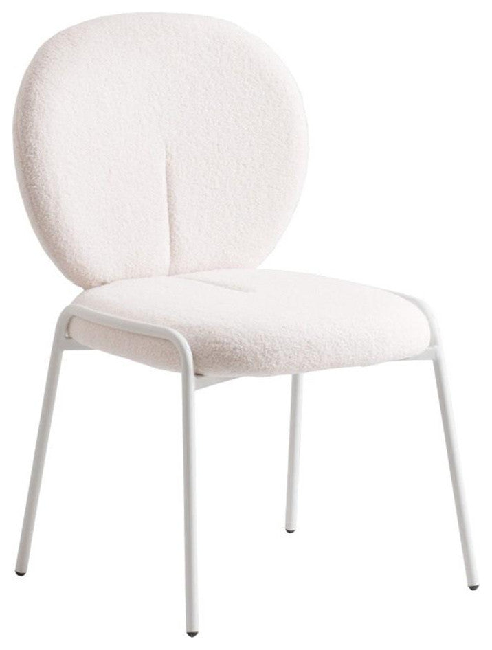 LeisureMod Celestial Modern Boucle Dining Side Chair in White Metal Frame White