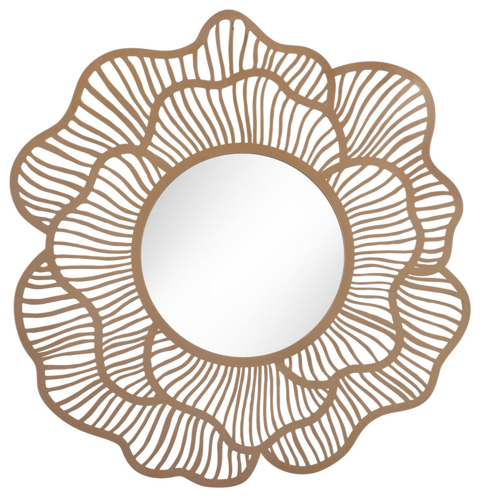Frame Wall Mirror, Round, Glass, Steel Metal, Gold, Bedroom Living