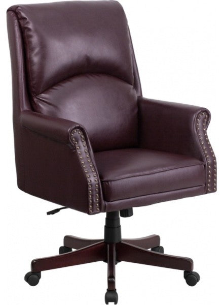 High Back Pillow Back Leather Executive Swivel Office Chair, Burgundy