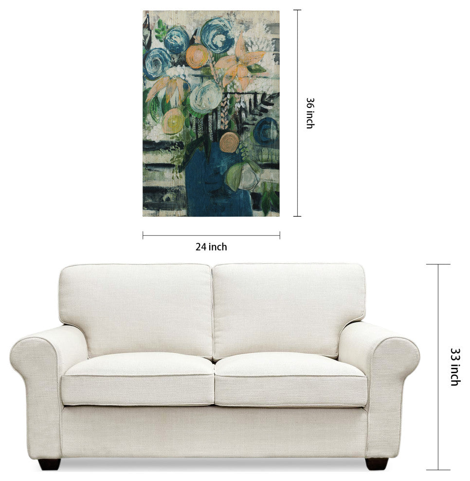 Modern Floral Stripe Wall Art Fine Giclee Printed on Hand Finished Ash Wood