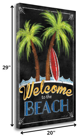 20" Faux Wooden Black Beach Signboard Giclee Wrap Canvas Wall Art
