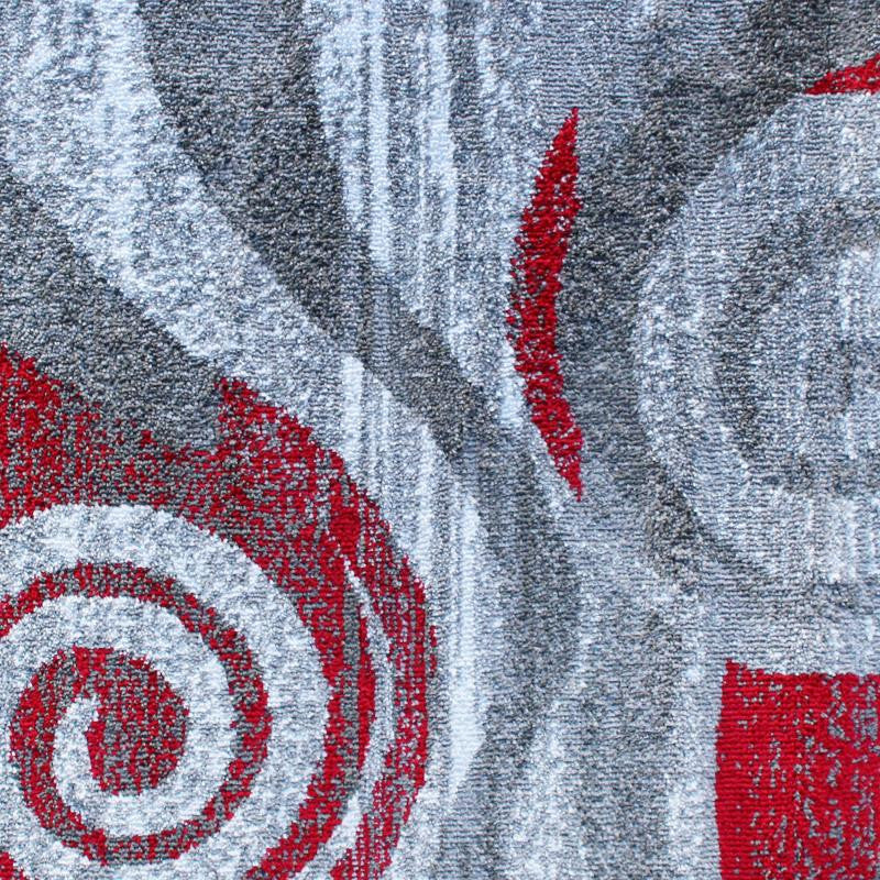 Cirrus Collection Swirl Patterned Olefin Area Rug with Jute Backing, Red, 2' X 7'