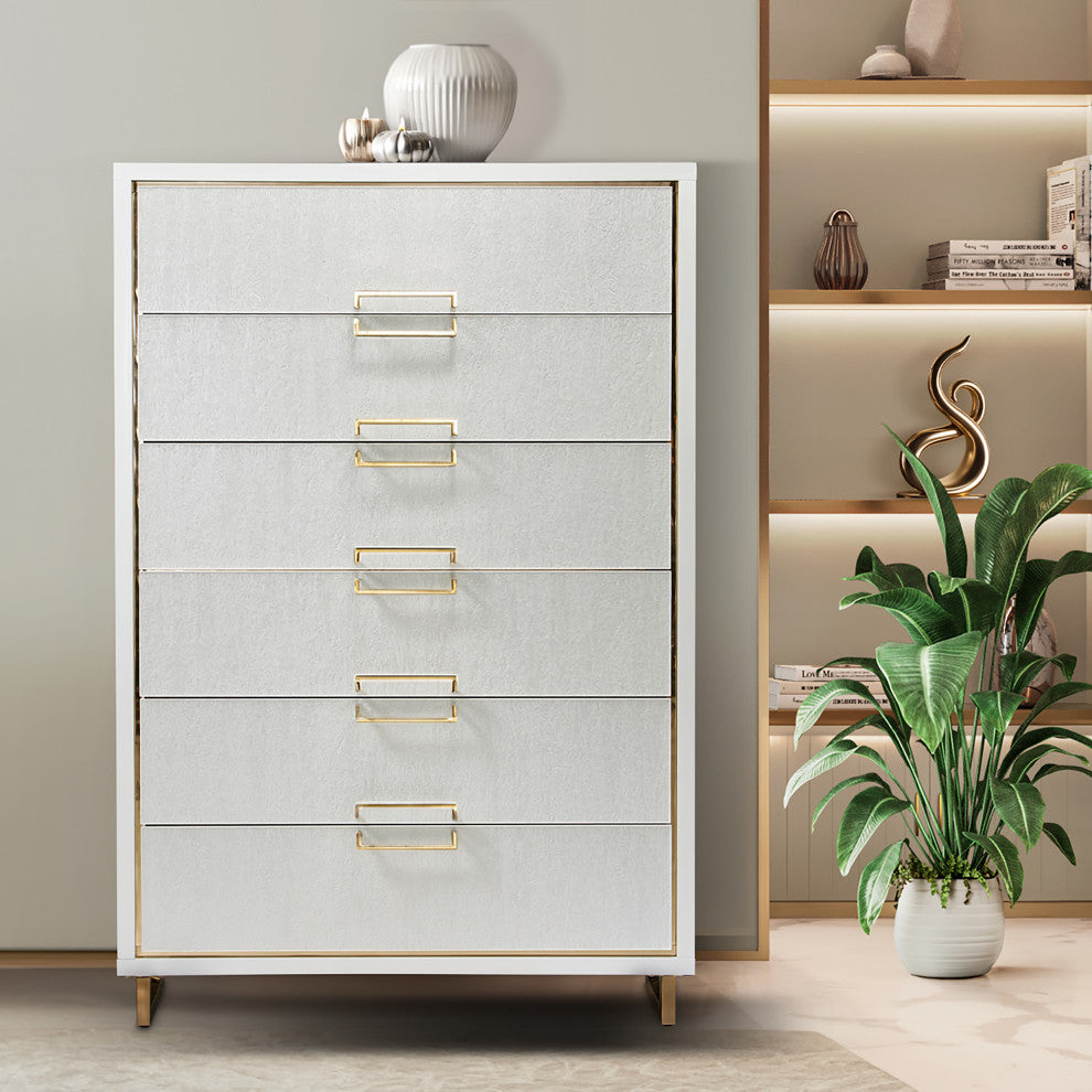Palm Gate 6-Drawer Chest, Cloud White