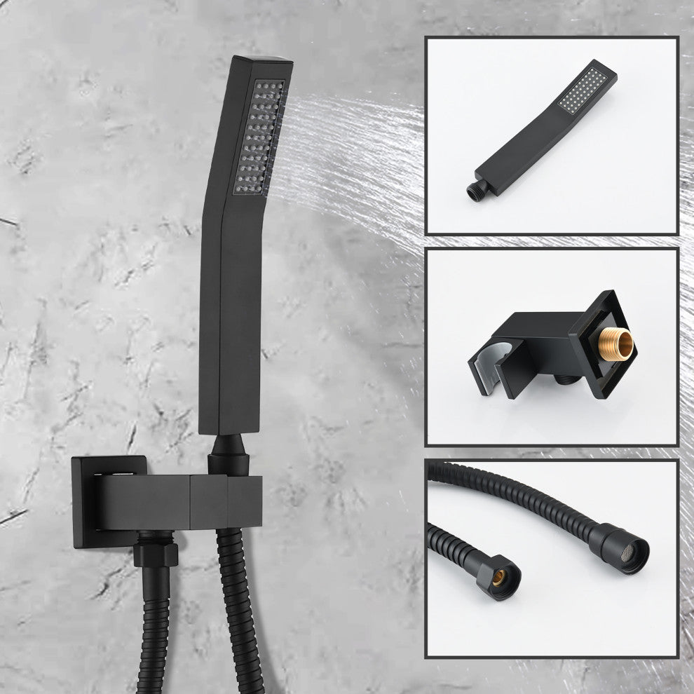 12 inch Wall-Mounted Square Completed Shower System with Handheld Shower and Hea