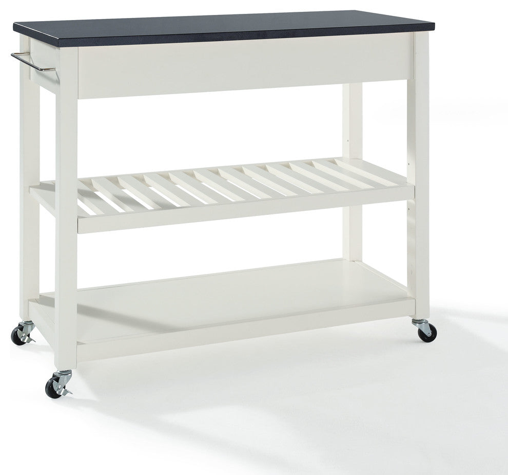 Crosley 2 Drawer Black Granite Top Kitchen Cart in White