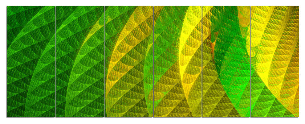 Layered Green Psychedelic Design, Abstract Canvas Art Print, 70"x28", 6 Panels