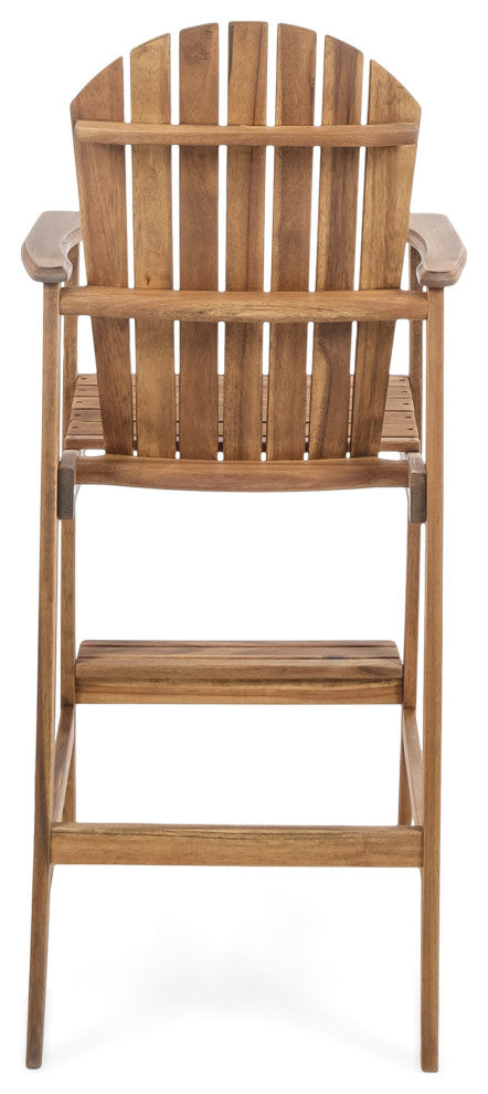 GDF Studio Malibu Outdoor Finish Acacia Wood Adirondack Barstools, Natural Stain, Set of 4