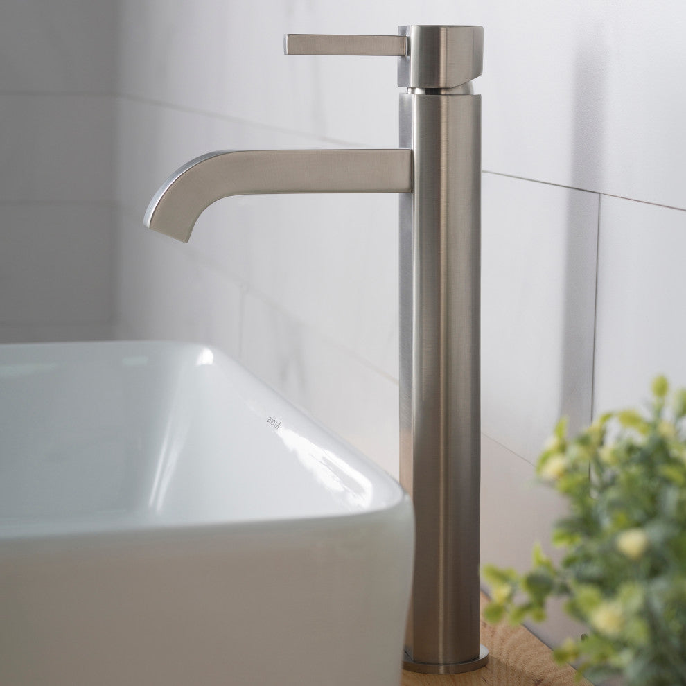 Ramus Single Handle 1-Hole Vessel Bathroom Faucet, Satin Nickel