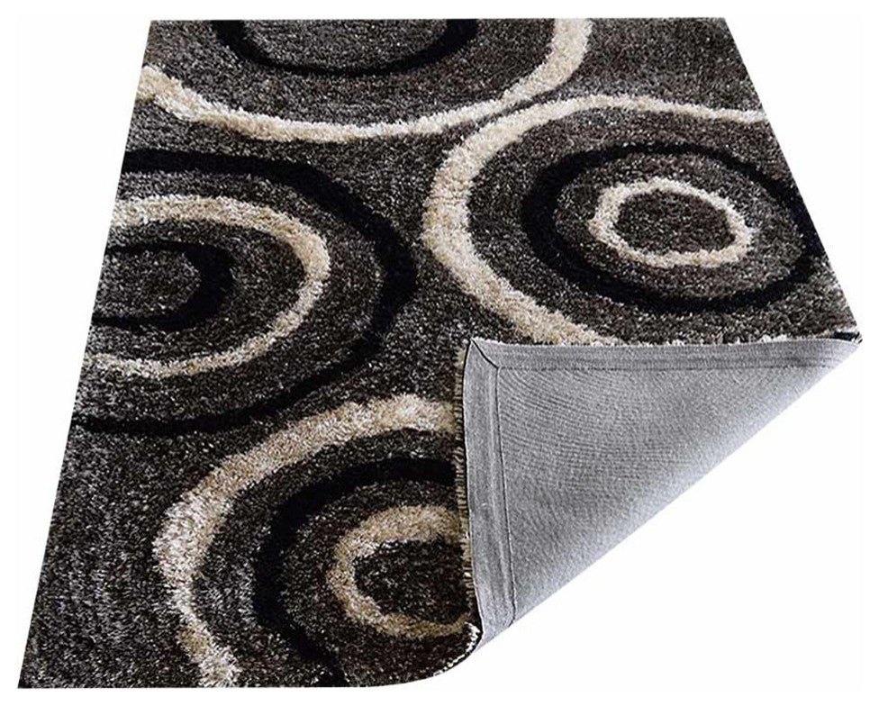 HAND TUFTED SHAG POLYESTER ECO-FRIENDLY AREA RUGS -  Gray Black Color, Geometric