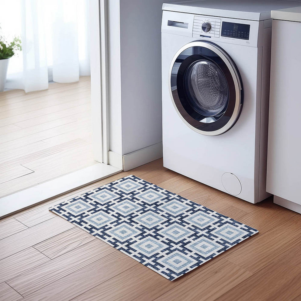 Indoor/Outdoor Marlo MO1 Navy Machine Washable 1'8" x 2'6" Rug