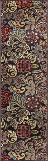 Dilek Transitional Floral Area Rug, Brown, 2'3"x10'