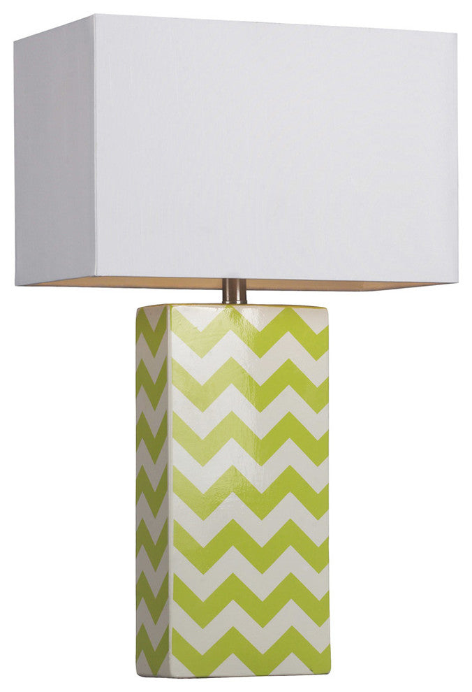 Dimond Chevron Print Ceramic Table Lamp, Green and White, LED