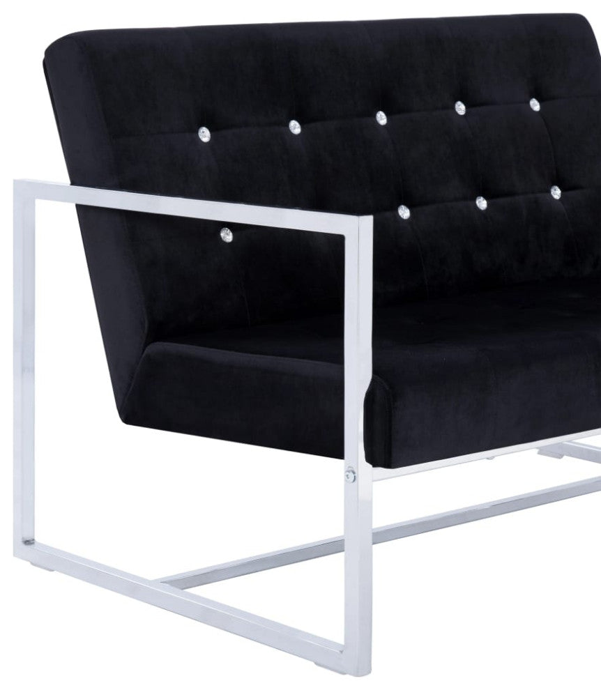 vidaXL Sofa Loveseat with Armrests for Living Room Black Chrome and Velvet