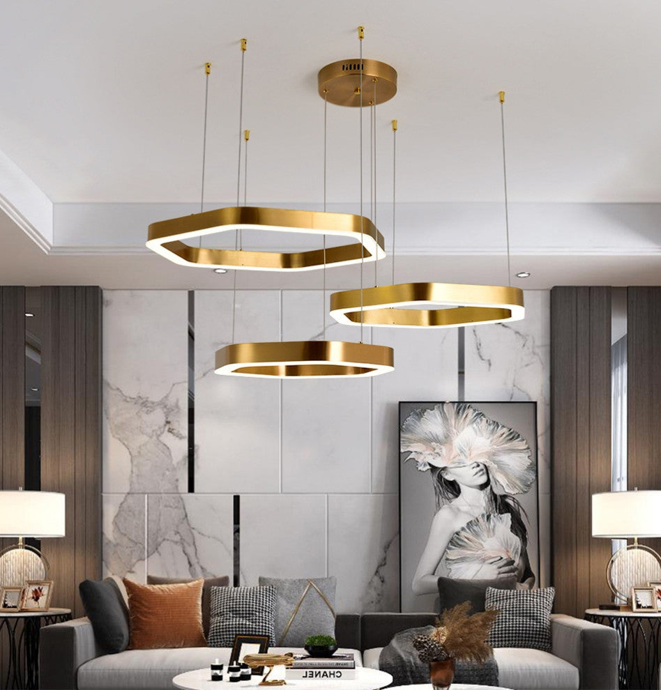 Hexagon combined ring lamps for living room, dining room, bedroom., 32x39x47''