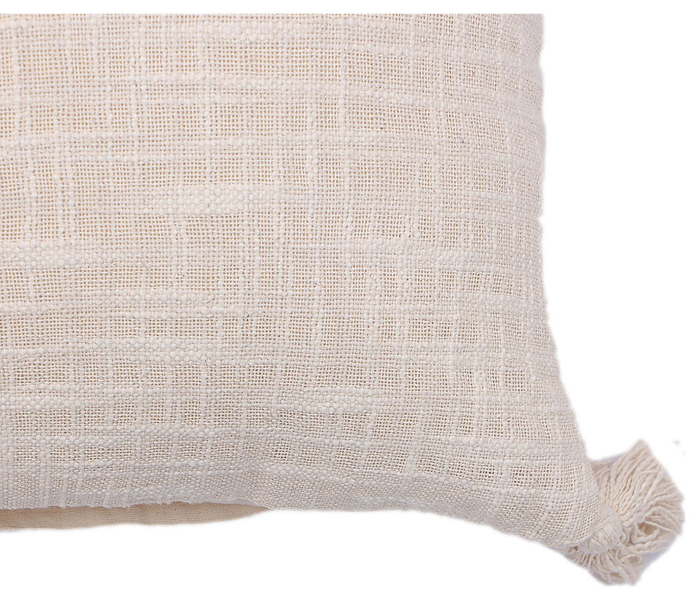 Natural Hand-Woven with Tassels Hess Throw Pillow, 20" x 20"