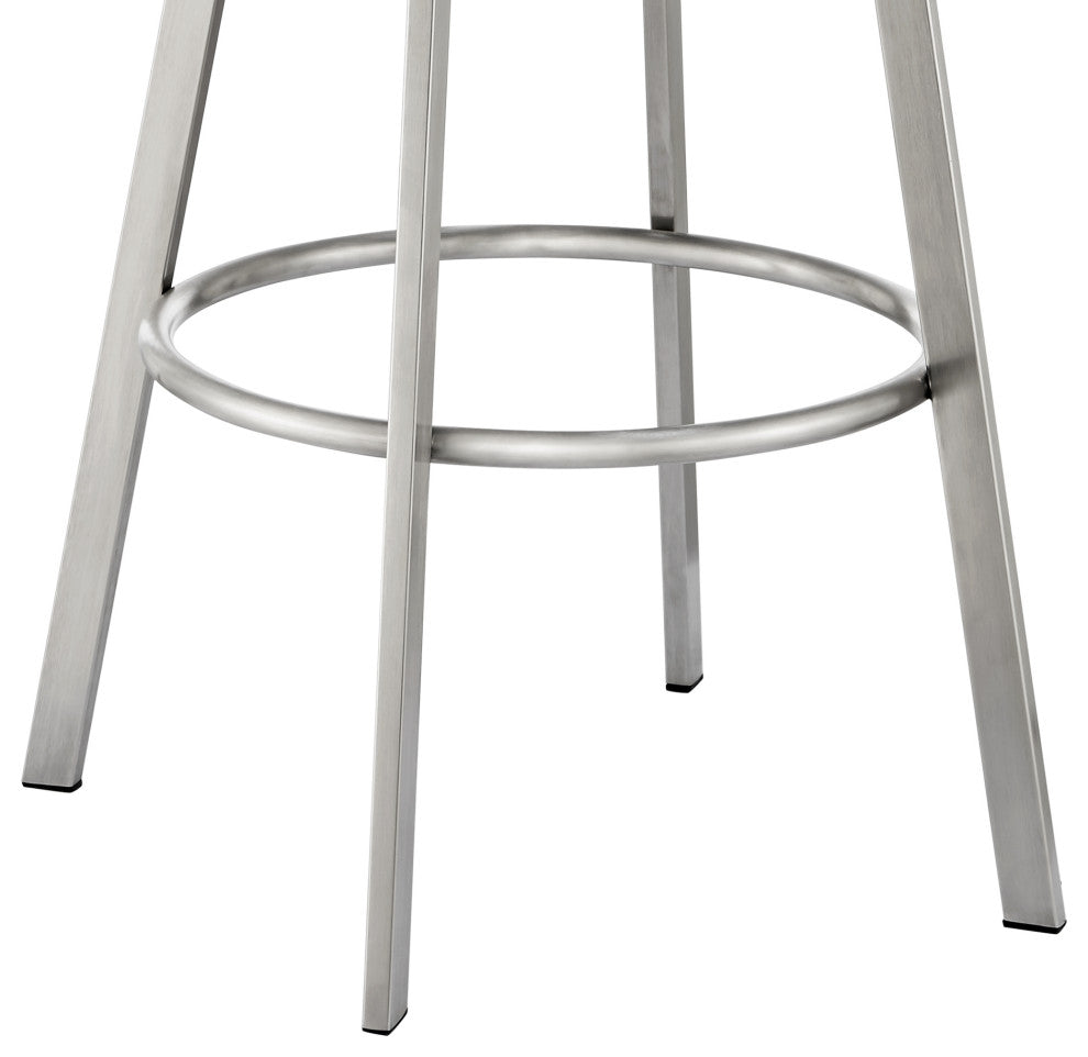 Noran Swivel Counter Stool, Brushed Stainless Steel With White Faux Leather