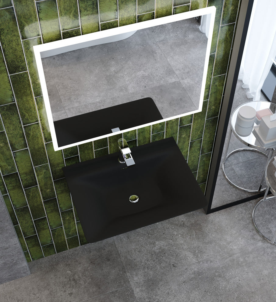 CastelloUSA Carmella Minimalist Wall Mount Bathroom Sink, Black, 24''