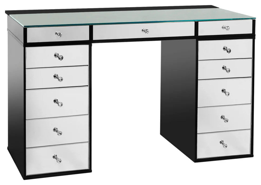 SlayStation Pro 2.0 Clear Mirrored Tabletop with 5 Drawer, Pro Black