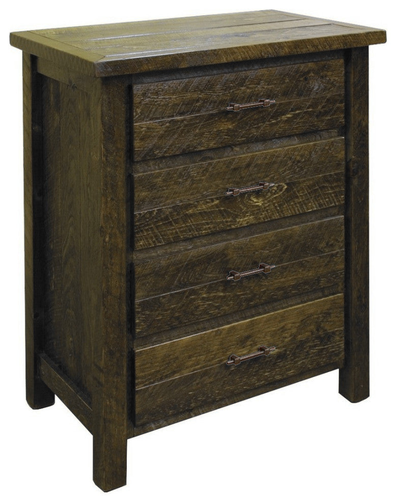 Rustic Barnwood Style Timber Peg 4-Drawer Chest, Weathered Slate