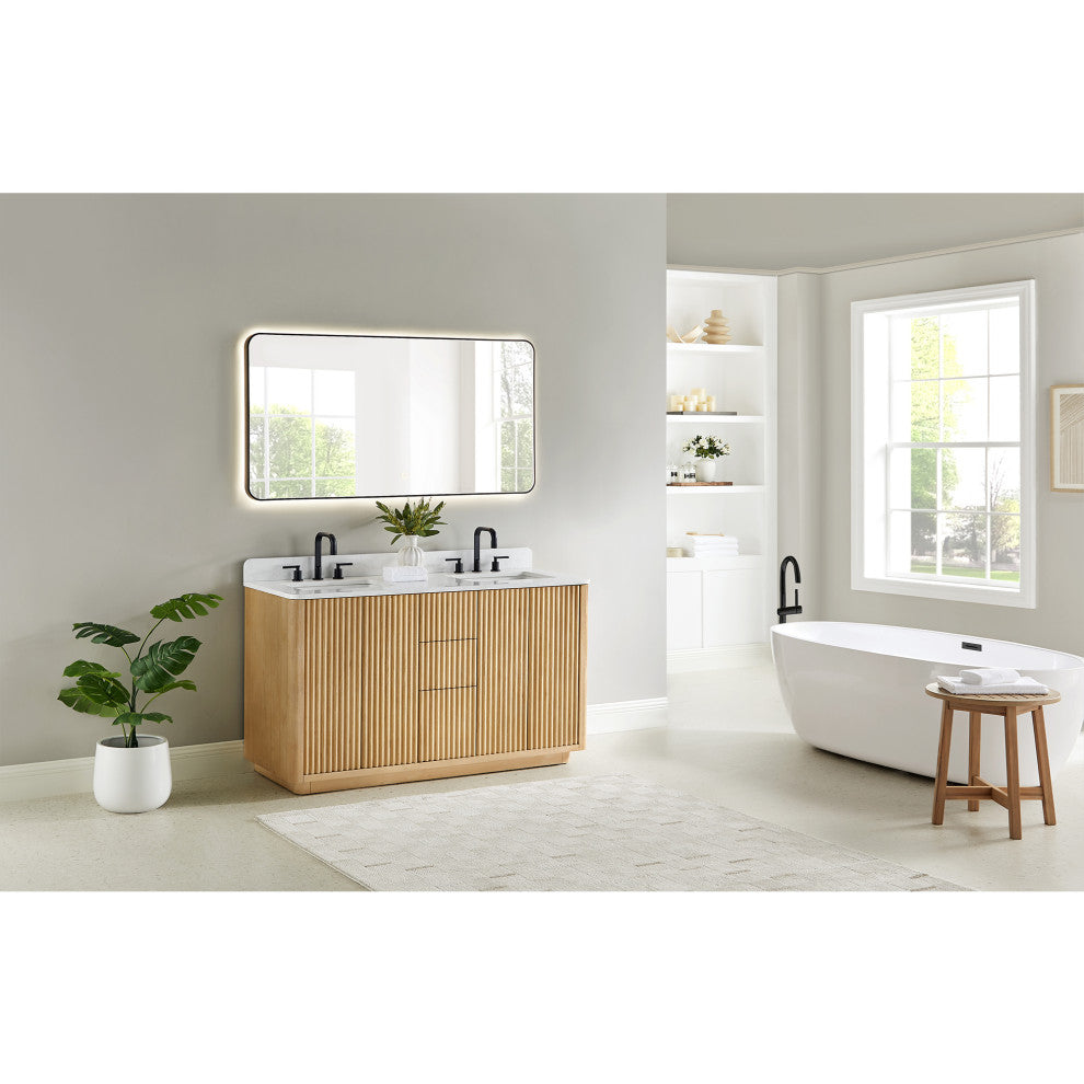 Clayton Bathroom Vanity, Washed Light Brown, 60", No Mirror